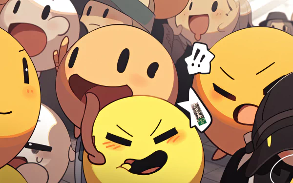 A vibrant HD desktop wallpaper featuring playful, expressive emojis in a crowd, showcasing a funny and whimsical atmosphere that highlights the charm of AI art.
