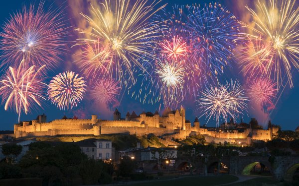 Man Made Carcassonne Castles France Fireworks HD Wallpaper | Background Image