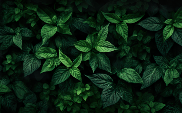 HD wallpaper with a lush green aesthetic of overlapping leaves for desktop background.