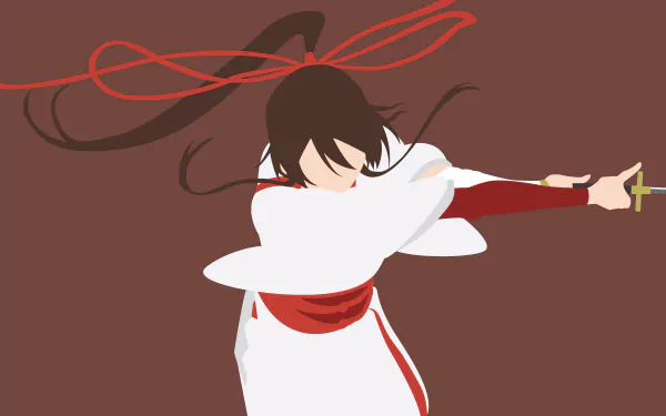 Sagiri from Hell's Paradise in anime style, poised mid-attack with flowing hair and a red ribbon — 4K Ultra HD PC desktop wallpaper and background.