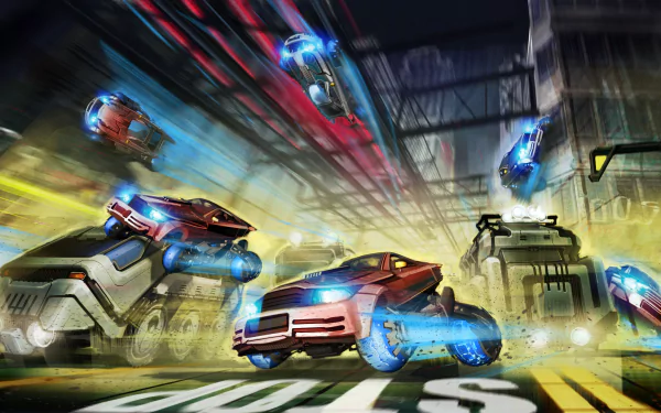 HD desktop wallpaper depicting a dynamic race scene from the video game Wipeout Omega Collection, featuring futuristic vehicles in high-speed motion.