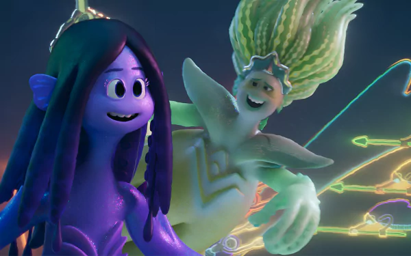 HD desktop wallpaper featuring characters from Ruby Gillman, Teenage Kraken in a vibrant, animated underwater scene.