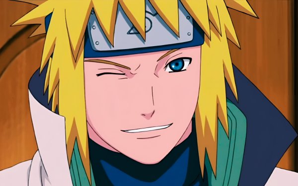 HD desktop wallpaper featuring Minato Namikaze, the Fourth Hokage from Naruto, with a confident smile.