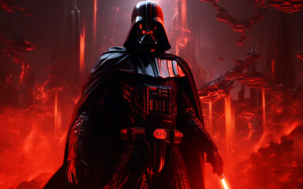 HD desktop wallpaper featuring Darth Vader from Star Wars, set against a dramatic red backdrop with glowing effects.