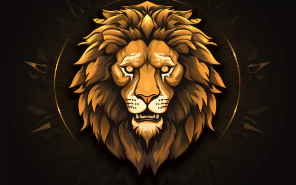 HD desktop wallpaper featuring a stylized graphic of a lion's head with a majestic mane set against a dark background with subtle geometric patterns.