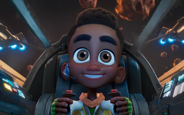 HD desktop wallpaper featuring a young animated Jedi pilot from Star Wars: Young Jedi Adventures, with a starship cockpit background.
