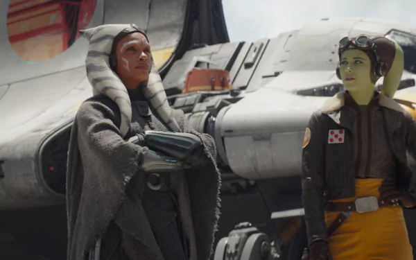 HD wallpaper featuring Ahsoka Tano and Hera Syndulla characters with a starfighter in the background for desktops.