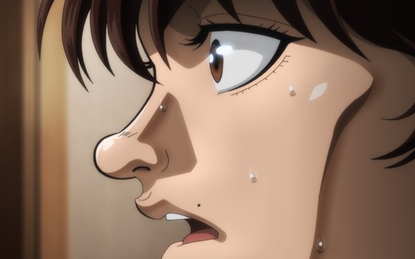 HD wallpaper featuring a close-up of Baki Hanma character from the anime series, intense and emotional facial expression, perfect for desktop background.