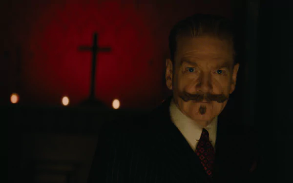 Kenneth Branagh in character with a dramatic backdrop for A Haunting in Venice – HD desktop wallpaper.