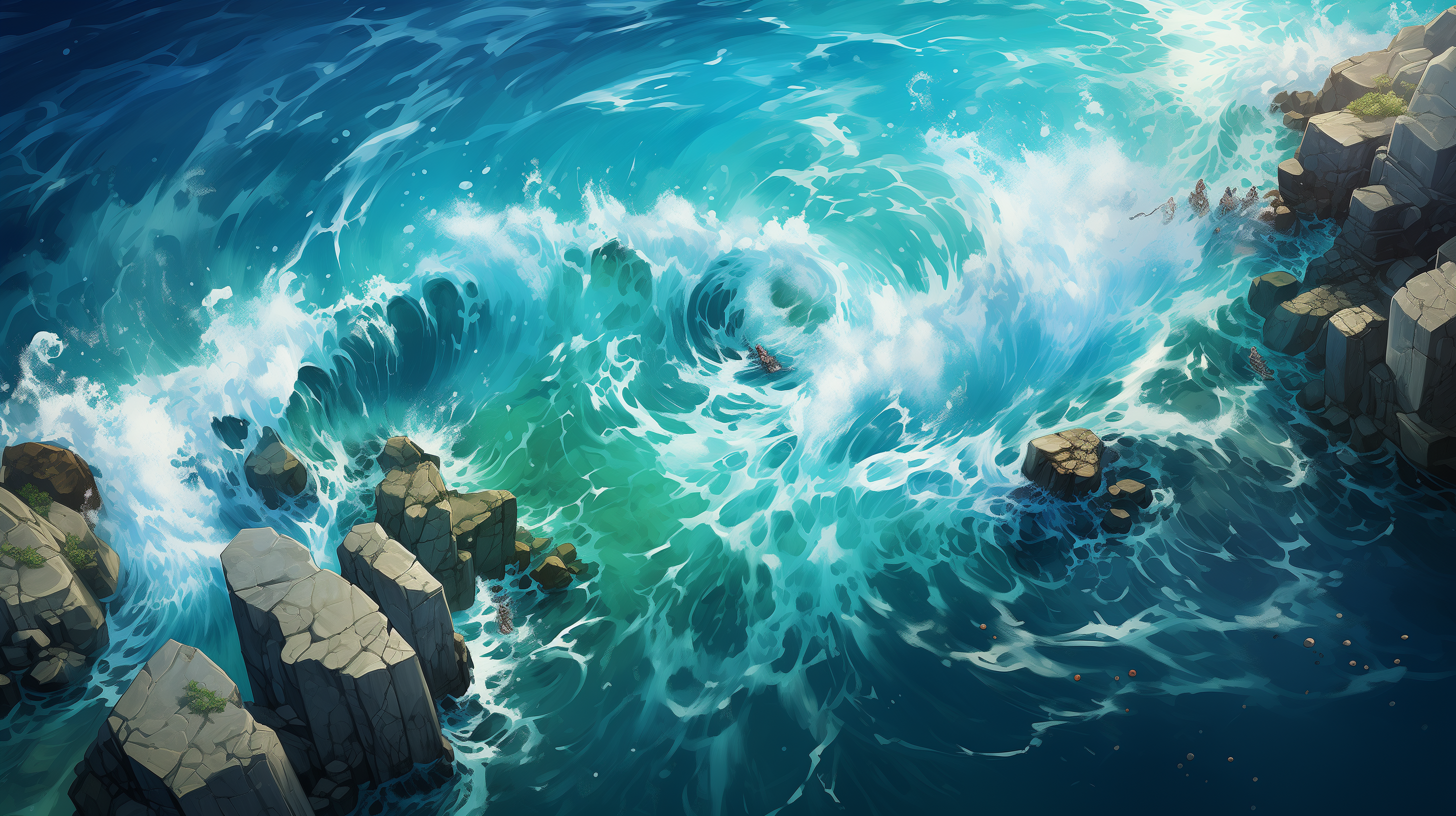 Blue Wave Illustration Wallpaper (4K) for PC em 2023