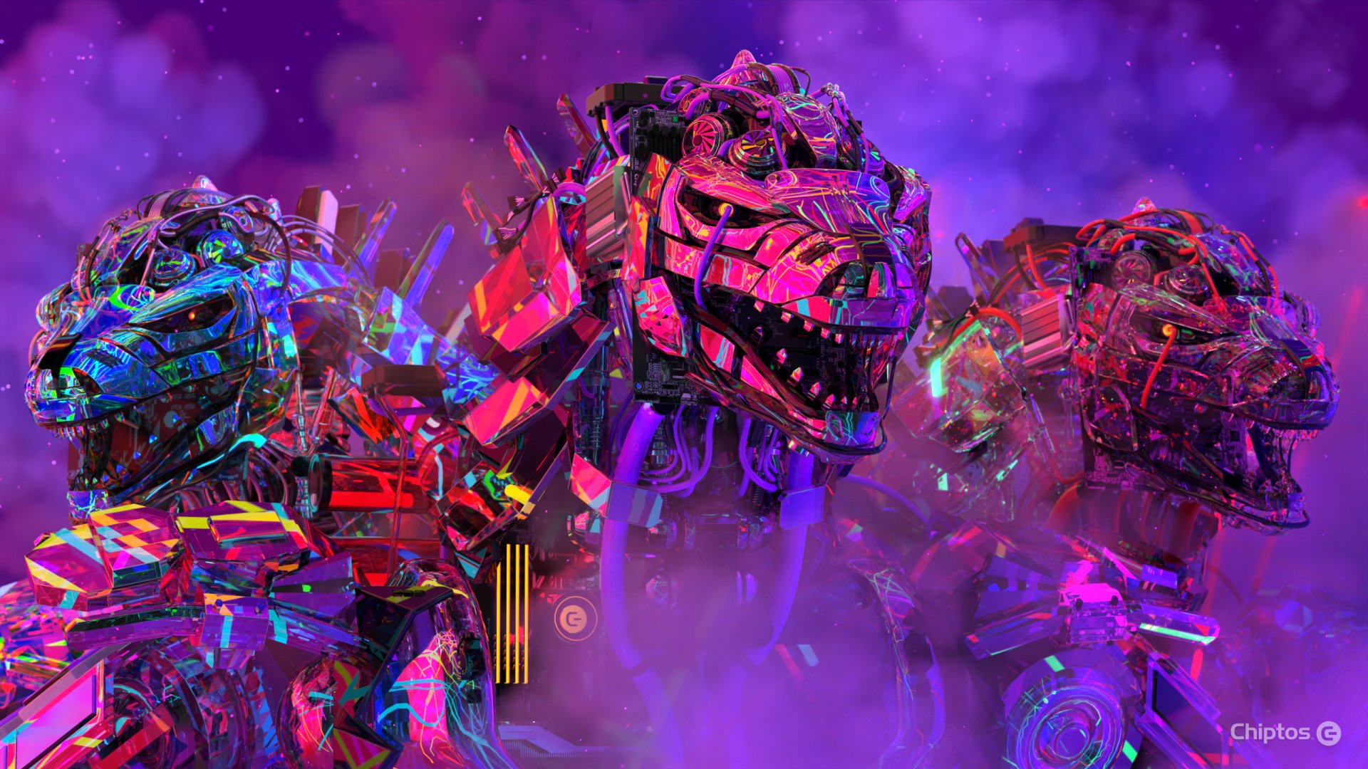 Chiptos X Zilla Trio Robot Ultra 4k Mechs Holographic Nft Wallpaper