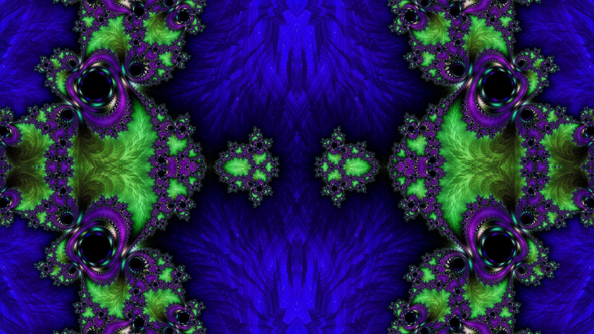 Trippy psychedelic blue-green fractal abstract 4K Ultra HD PC desktop wallpaper with aesthetic symmetrical kaleidoscopic swirls and intricate textured patterns.