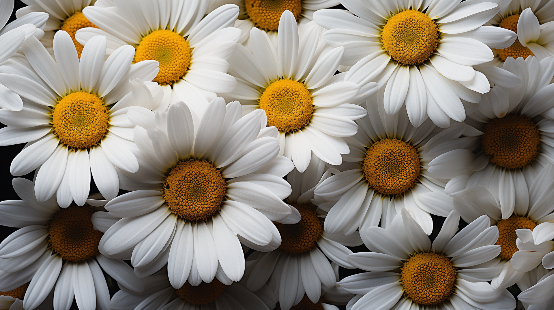 A vibrant display of white daisies with bright yellow centers, this HD desktop wallpaper beautifully captures the essence of nature in full bloom.