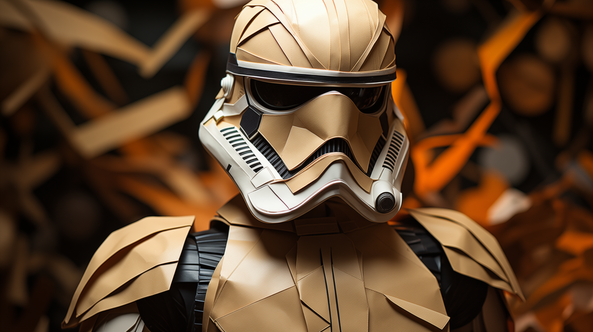 HD wallpaper featuring an origami-inspired stormtrooper from Star Wars with a background of folded paper art.