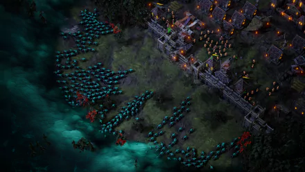 HD wallpaper featuring a strategic scene from Age of Darkness: Final Stand, with troops defending a fortified base against encroaching enemies.