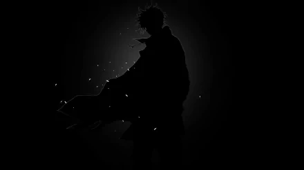 HD wallpaper featuring a dark anime-style silhouette of a boy against a black background with subtle light effects.