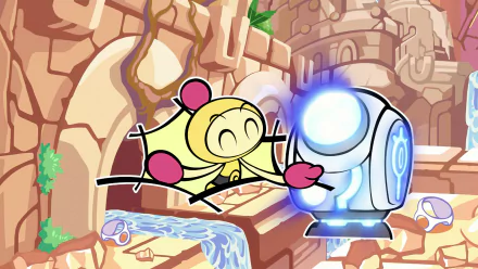 HD wallpaper featuring characters from Super Bomberman R 2, with a vibrant, cartoon-style Bomberman in action for a lively desktop background.