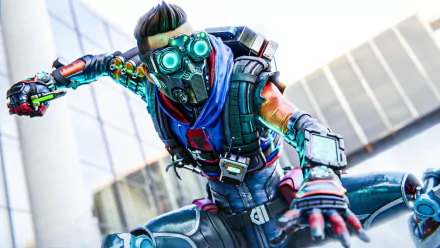 HD PC desktop wallpaper featuring Octane from Apex Legends in dynamic action pose, showcasing the character’s vibrant design from the video game.