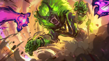 Nidalee from League of Legends bursts into action, set against a vibrant backdrop. This stunning HD wallpaper captures the dynamic energy of the game and its lore.