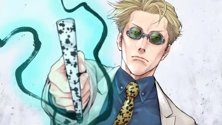 HD wallpaper featuring Kento Nanami from the anime Jujutsu Kaisen, showcasing his confident stance and unique style with a striking background.