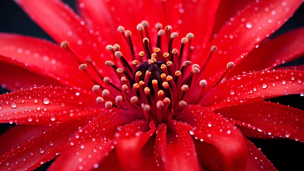 Red flower macro HD wallpaper with water droplets.