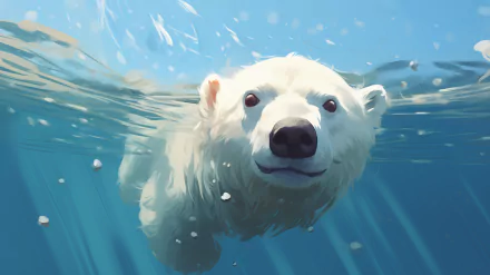 Swimming polar bear underwater view HD desktop wallpaper.