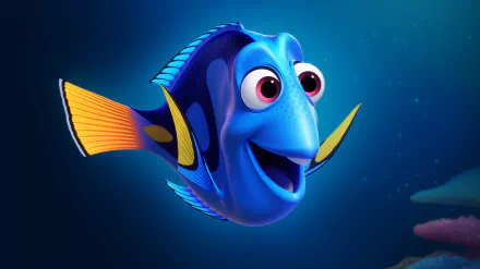Colorful animated fish character on a deep blue ocean background for HD desktop wallpaper.