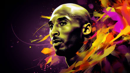 HD desktop wallpaper featuring a vibrant artistic depiction of Kobe Bryant with a dynamic, colorful abstract background, highlighting his profile.