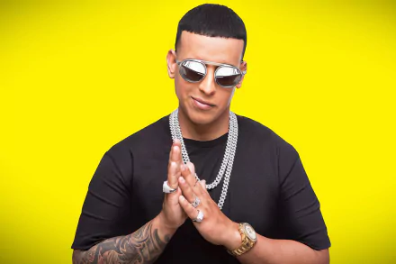 HD desktop wallpaper featuring a stylish man in sunglasses against a yellow background.