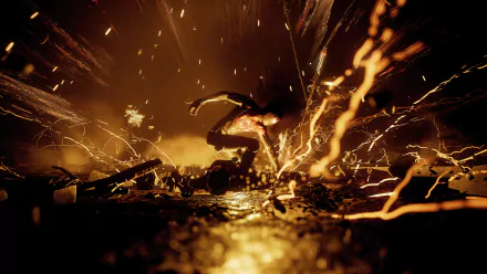 A dynamic HD wallpaper from Marvel's Spider-Man 2, featuring a dramatic scene with Spider-Man in action amid sparks and light, showcasing the game's intense visuals.