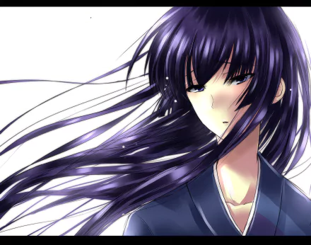 HD wallpaper featuring Saeko Busujima from Highschool Of The Dead with flowing hair and a pensive expression.