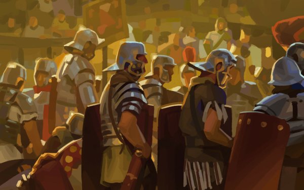 HD wallpaper featuring illustrated ancient soldiers in armor preparing for battle, suitable for desktop background.