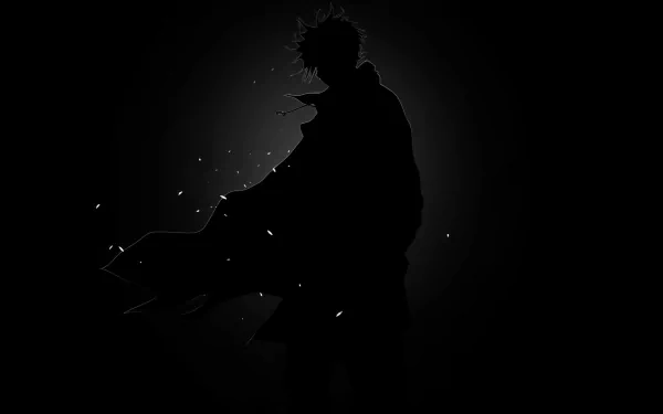 HD wallpaper featuring a dark anime-style silhouette of a boy against a black background with subtle light effects.