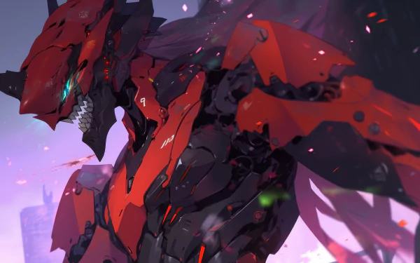 HD desktop wallpaper featuring Evangelion Unit-01 from Neon Genesis Evangelion, portrayed in vibrant red and purple tones with a dynamic pose.