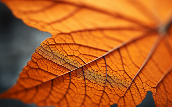 HD desktop wallpaper featuring a close-up view of an orange leaf with intricate vein details.
