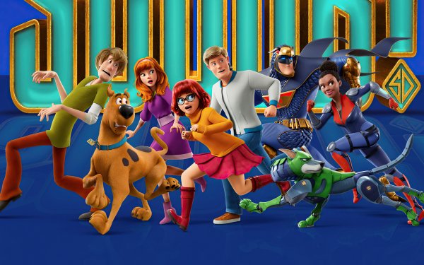 HD desktop wallpaper featuring the animated characters Scooby-Doo, Shaggy, Daphne, Fred, and Velma from the classic cartoon series, posed for an adventure.
