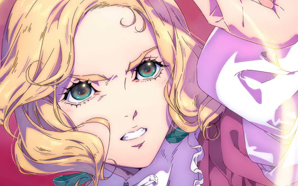 HD wallpaper featuring an animated Maria Renard from Castlevania: Nocturne, showcasing her intense expression and intricate details.