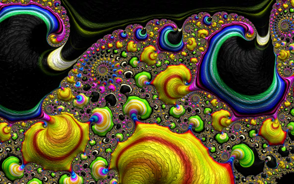 Vibrant 8K Ultra HD psychedelic fractal with trippy, colorful abstract patterns in a swirling trance design for PC desktop wallpaper and background.