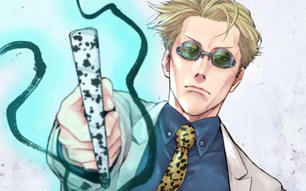 HD wallpaper featuring Kento Nanami from the anime Jujutsu Kaisen, showcasing his confident stance and unique style with a striking background.