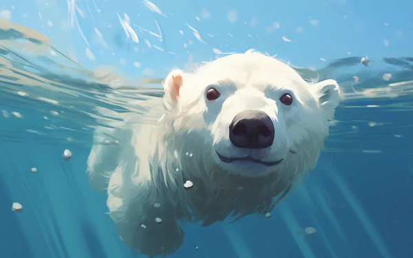 Swimming polar bear underwater view HD desktop wallpaper.