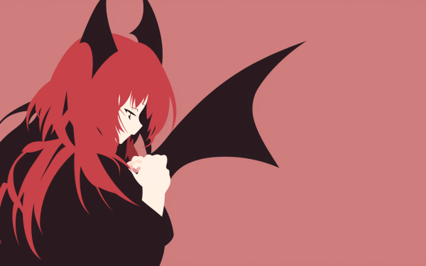 HD desktop wallpaper featuring the Touhou character Koakuma with a minimalist red and pink design suitable for Touhou fans.