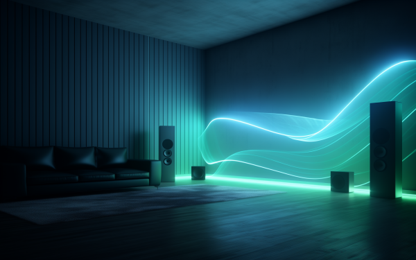 Futuristic room with neon lighting waves HD wallpaper