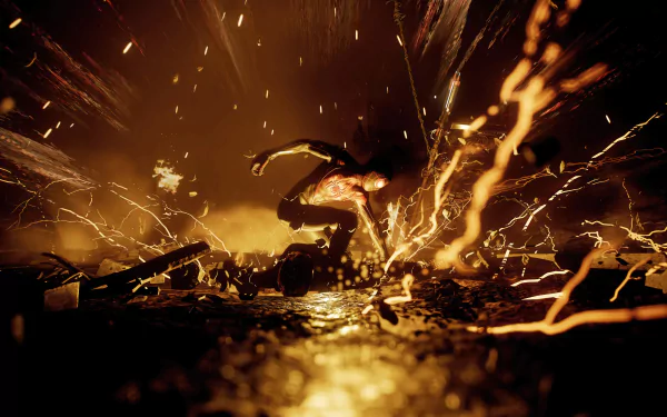 A dynamic HD wallpaper from Marvel's Spider-Man 2, featuring a dramatic scene with Spider-Man in action amid sparks and light, showcasing the game's intense visuals.