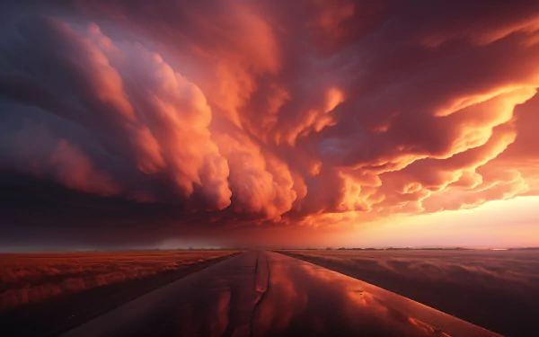 HD desktop wallpaper featuring a dramatic sunset sky with expansive clouds over an open road.