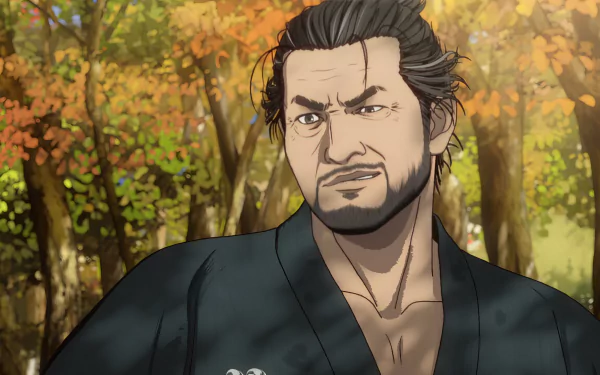 HD desktop wallpaper featuring a character from Onimusha (2023) set against an autumnal backdrop.