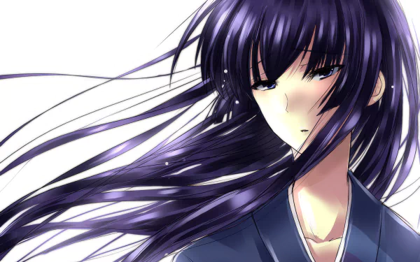 HD wallpaper featuring Saeko Busujima from Highschool Of The Dead with flowing hair and a pensive expression.