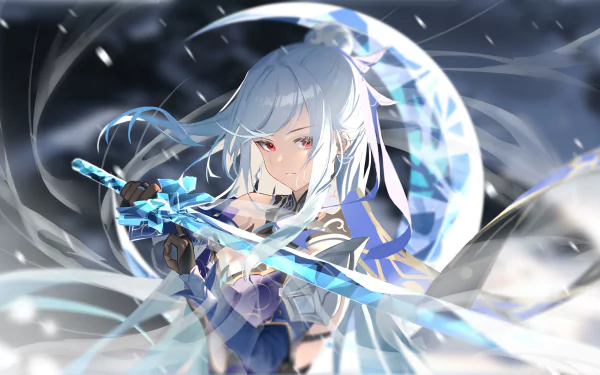 HD PC desktop wallpaper featuring Jingliu from the video game Honkai: Star Rail, showcasing her with a glowing sword against a dynamic, ethereal background.