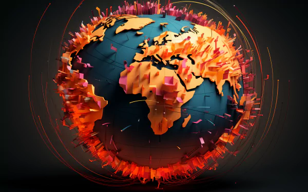 HD desktop wallpaper featuring an artistic 3D globe with vibrant, exploding colors against a dark background.