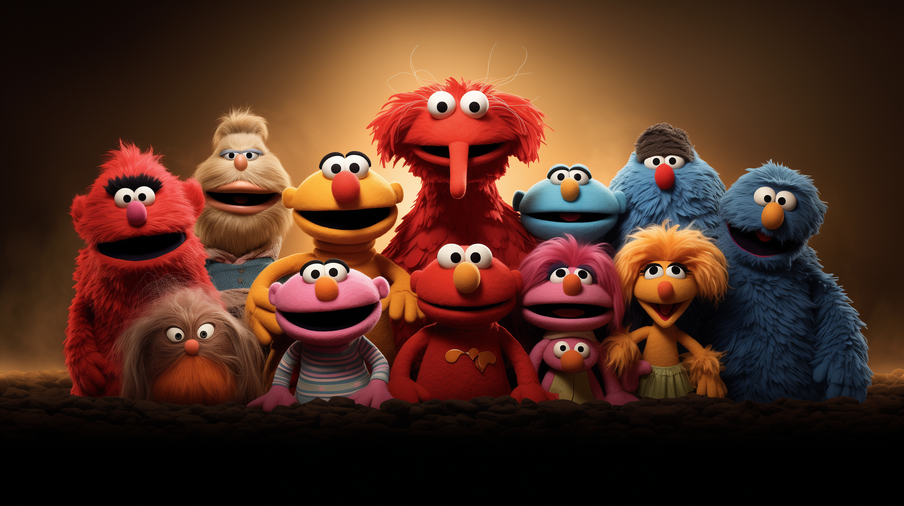 HD wallpaper featuring colorful Sesame Street characters grouped together for a cheerful desktop background.
