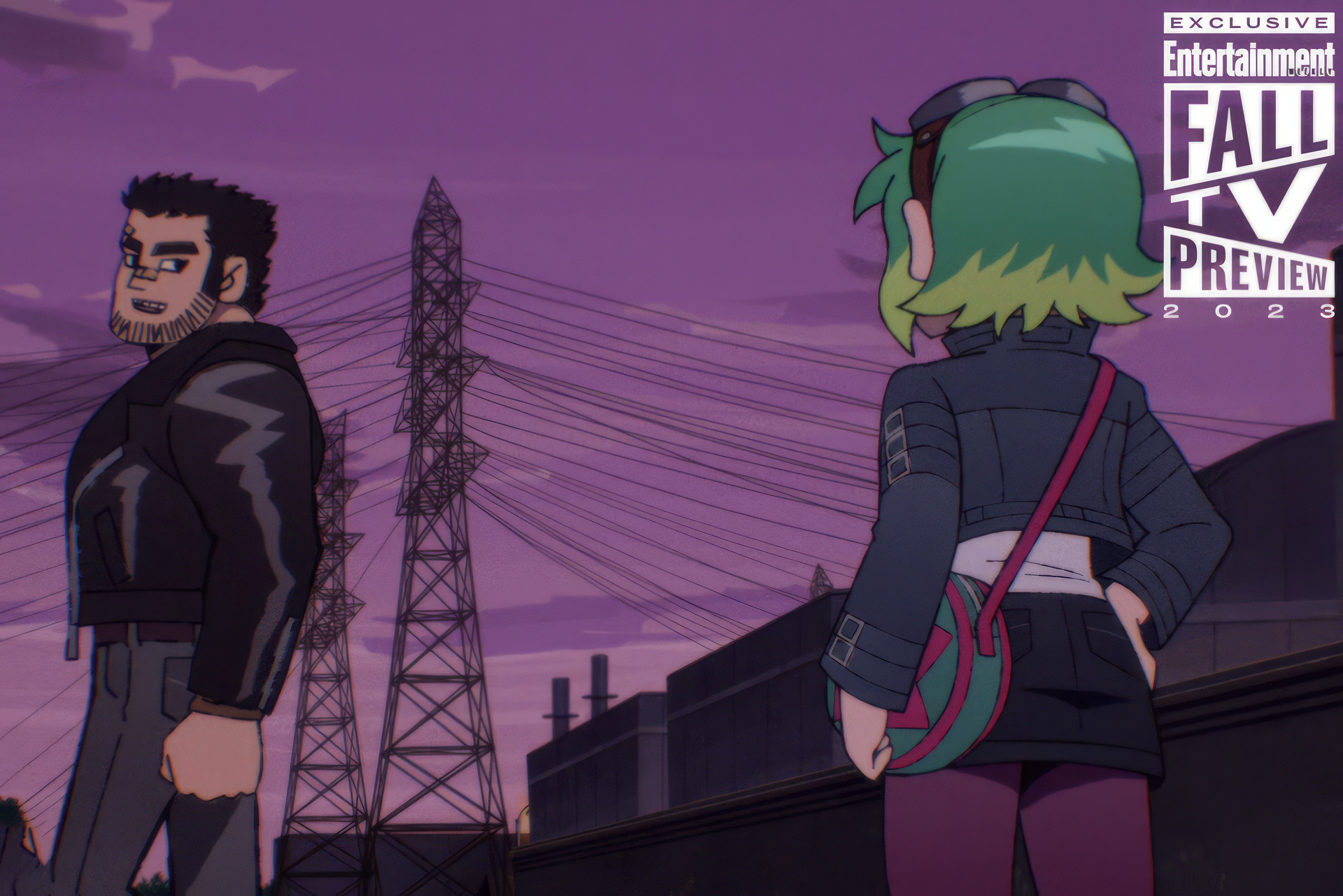 HD wallpaper of Scott Pilgrim Takes Off featuring animated characters in a dusk cityscape for desktop background.